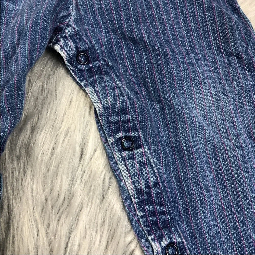 Vintage Oshkosh Bgosh Baby Girls Denim Blue Pink Striped Vestbak Overalls